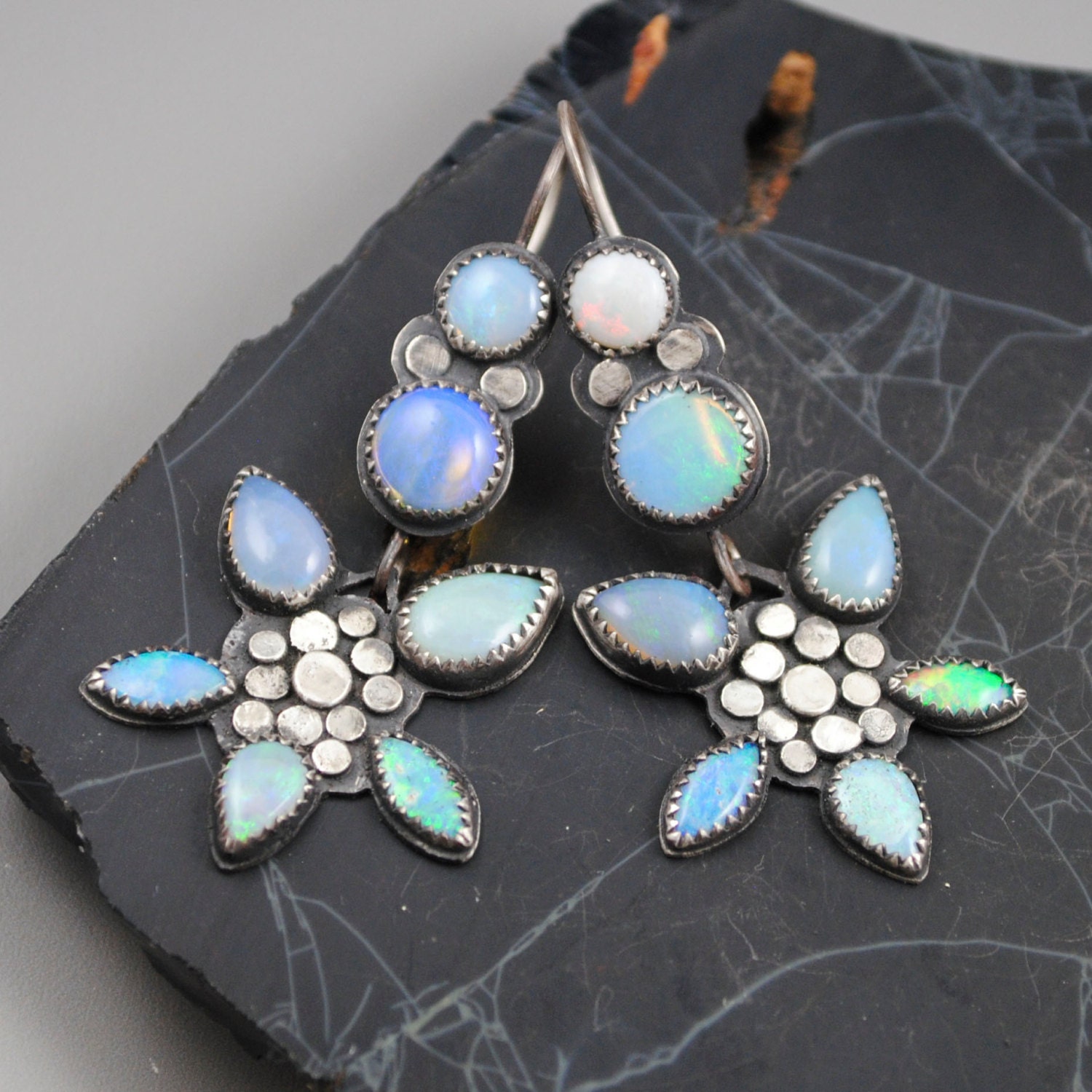 Opal Flower Earrings