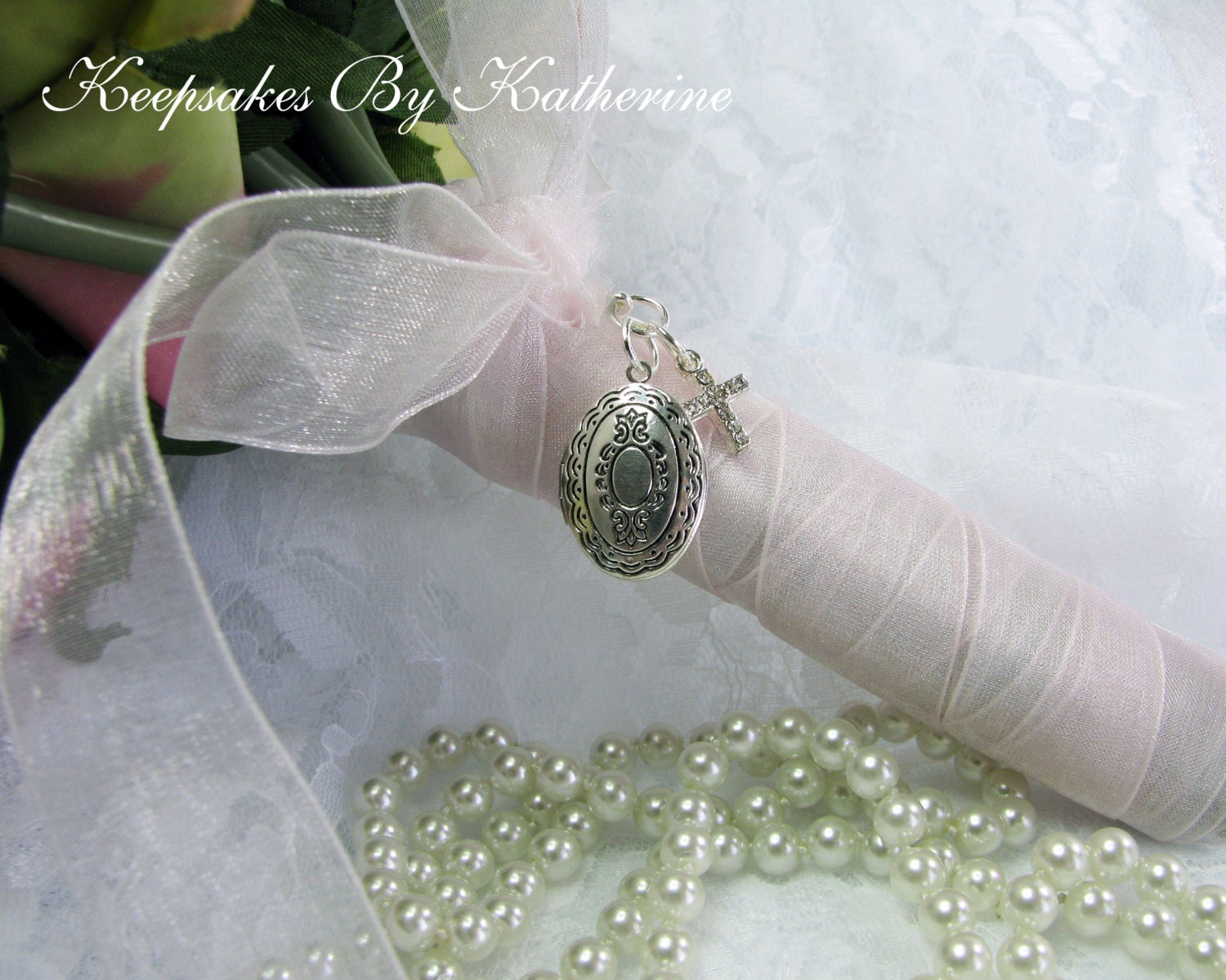 Oval Bouquet Locket With Crystal Cross