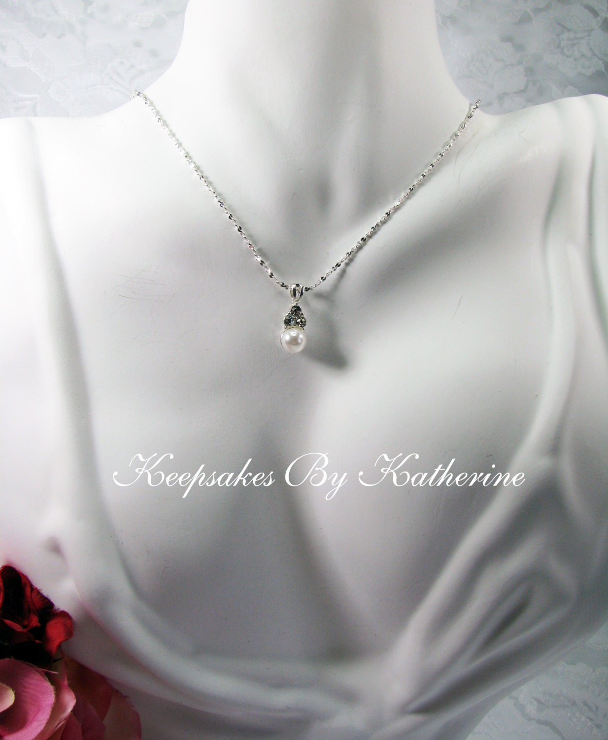 Brides Necklace, Pearl  and Crystal Necklace,Bridesmaid Necklace