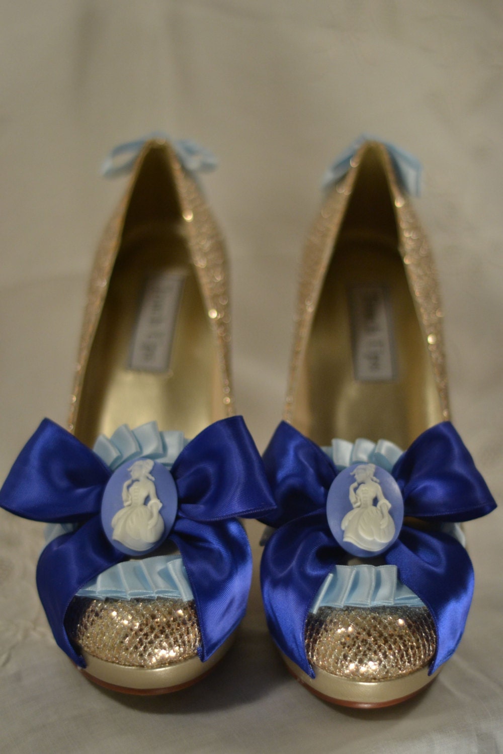 SALE - Size 8 Marie Antoinette Royal Blue & Gold Pumps