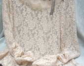 SHIRT Lacy Romantic French Chic Frothy Flirty Boho Size L Fishtail Blush - Lacy Top Remake - Blush and Black