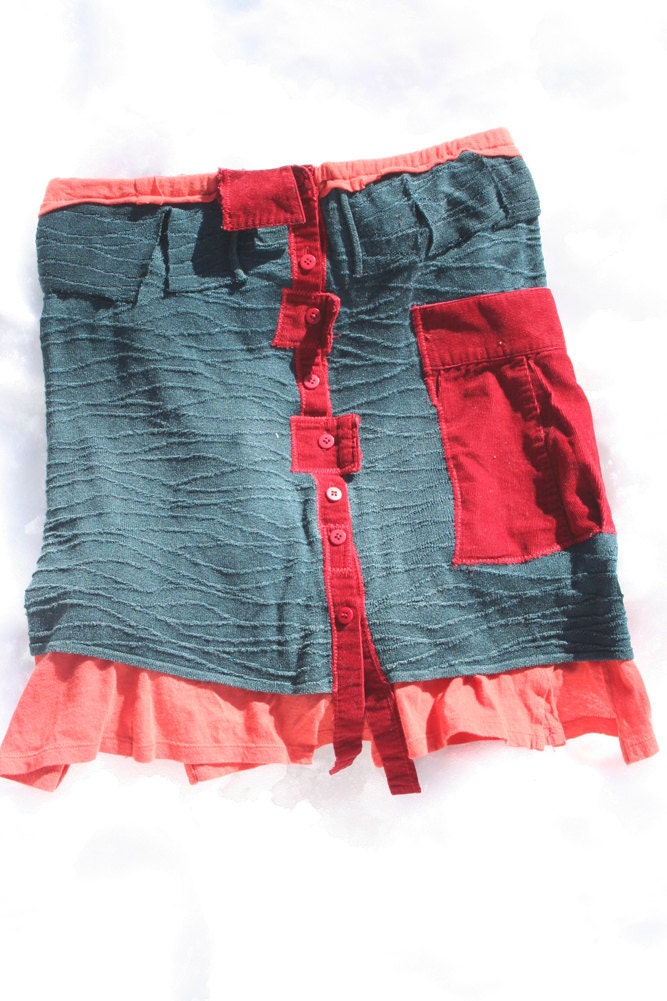 Layered Short Skirt with Pocket and Buttons