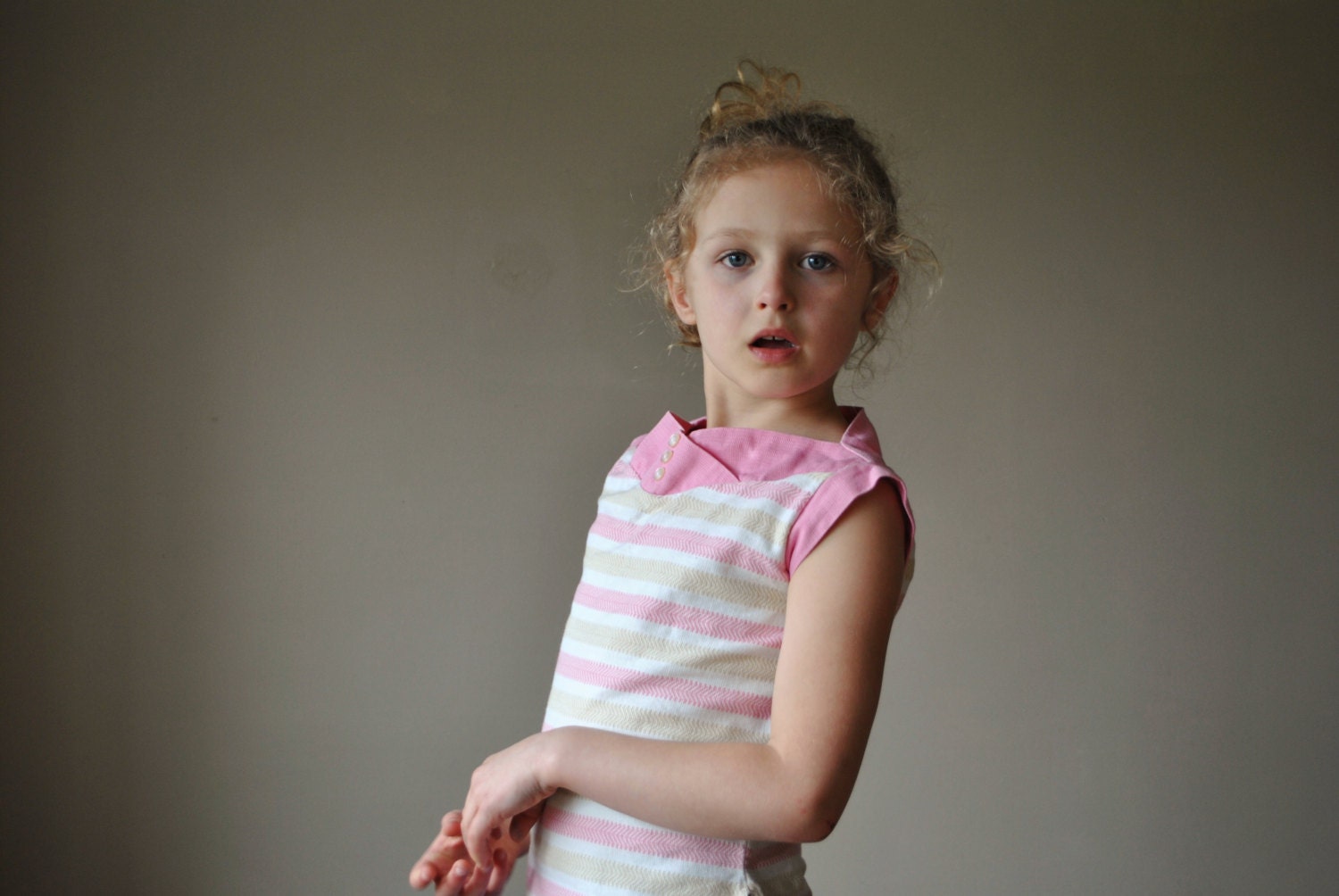 1950s Bubblegum Pink & white striped Tank, size 4t/5t