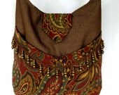 Paisley Gypsy Bag Brass Bead Fringe Messenger Bag Bohemian  large bag  bag messenger bag medieval bag