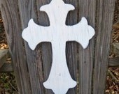 large distressed wood fleur de lis cross  wall hanging
