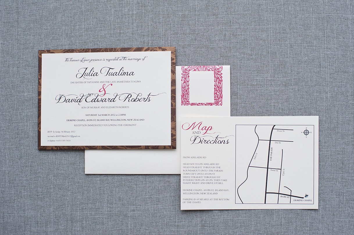 Fall Wedding Brown and Gold Pocket Card Invitation - Custom Colors - Julia and David
