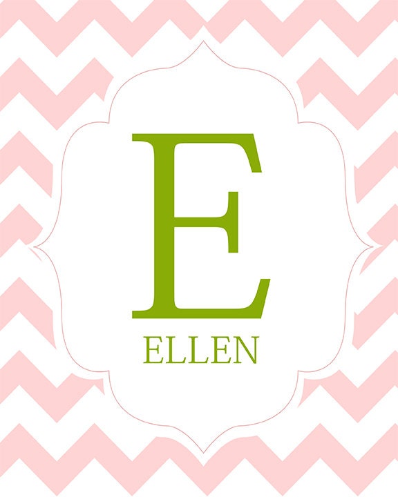 Your initial on a chevron background - choose your color - personalize - nursery kitchen home decor wedding - digital print - 8x10 on A4