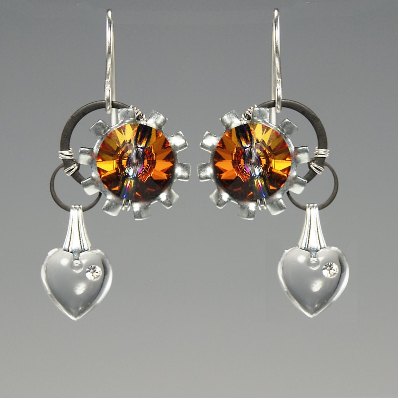 Hyades II v8: Beautiful volcano Swarovski crystal wire wrapped earrings