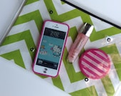 2 in 1 Clear and Lime Green Chevron Envelope Clutch