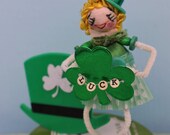 Vintage Style St. Patrick's Day Spun Head Gal -  LUCK