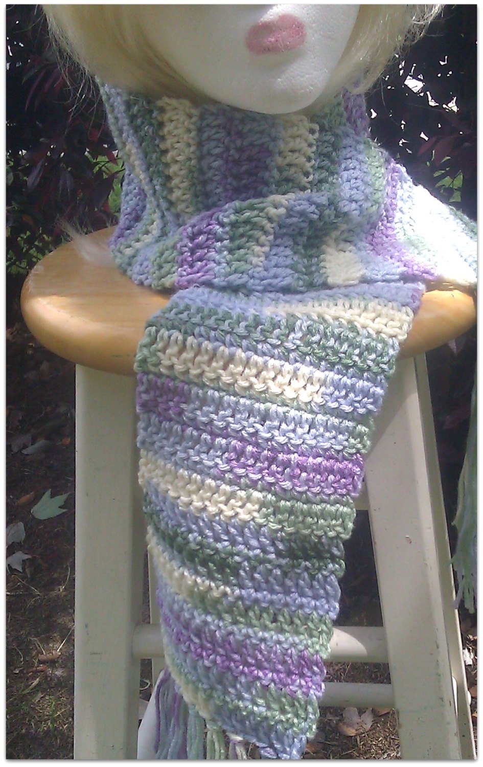 Handmade Crocheted Multi Colored Scarf with Fringe