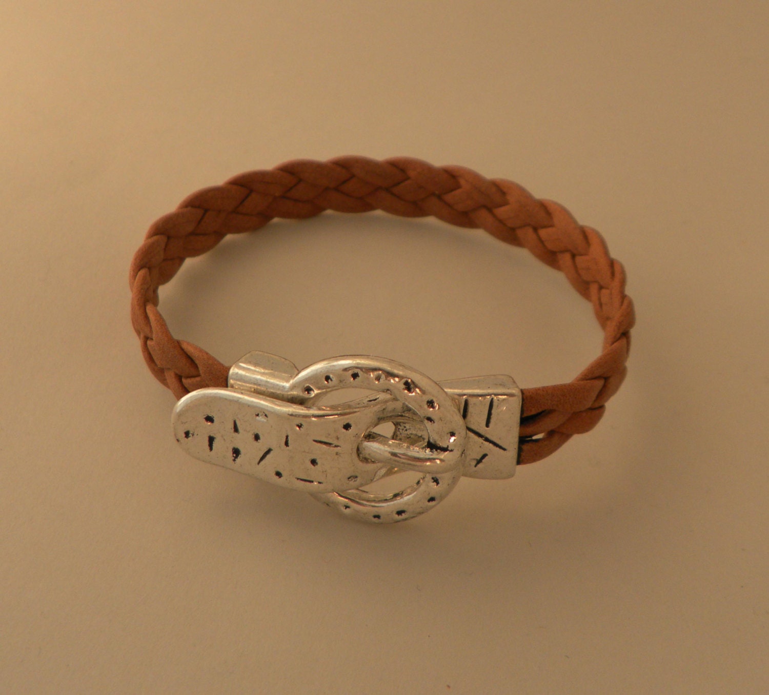 Braided Leather Bracelet with Buckle Clasp