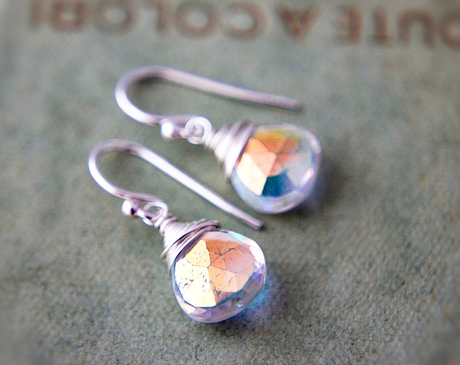 Mystic Quartz Earrings Rainbow Prism Unicorn Tears Sterling Silver Dangle Drop PoleStar