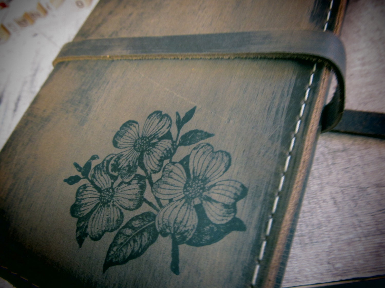 leather journal sketchbook handprinted for you custom dogwood