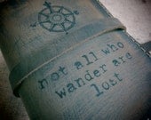 small leather journal sketchbook handprinted compass and not all who wander are lost with free personalization