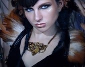 Copper Bramble Steampunk Flower Necklace - Black and Rose Gold Enamel Flowers with Swarovski Crystals and Spikes