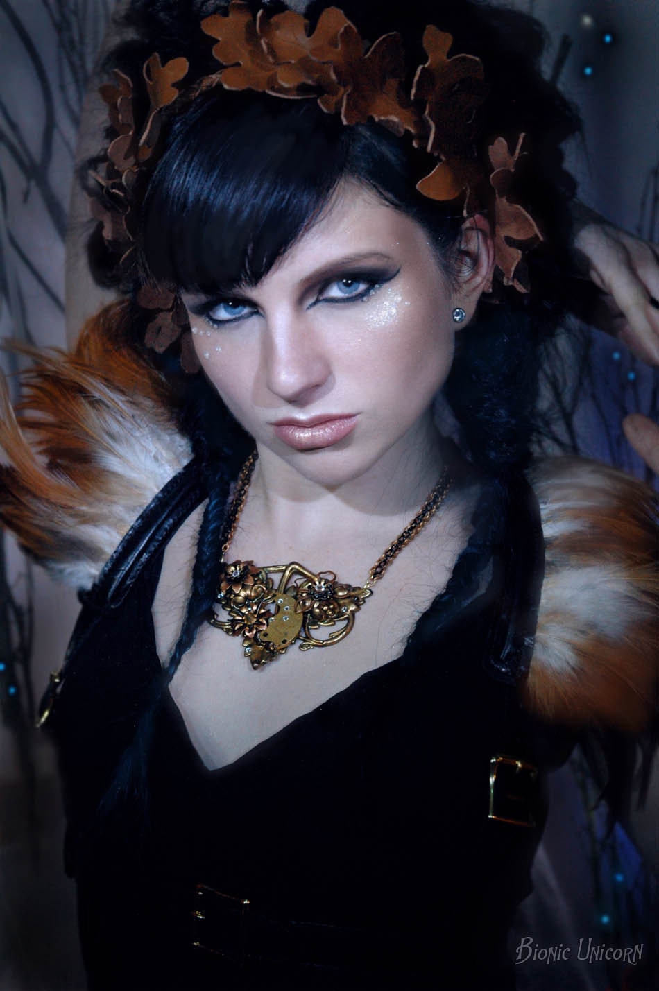 Copper Bramble Steampunk Flower Necklace - Black and Rose Gold Enamel Flowers with Swarovski Crystals and Spikes
