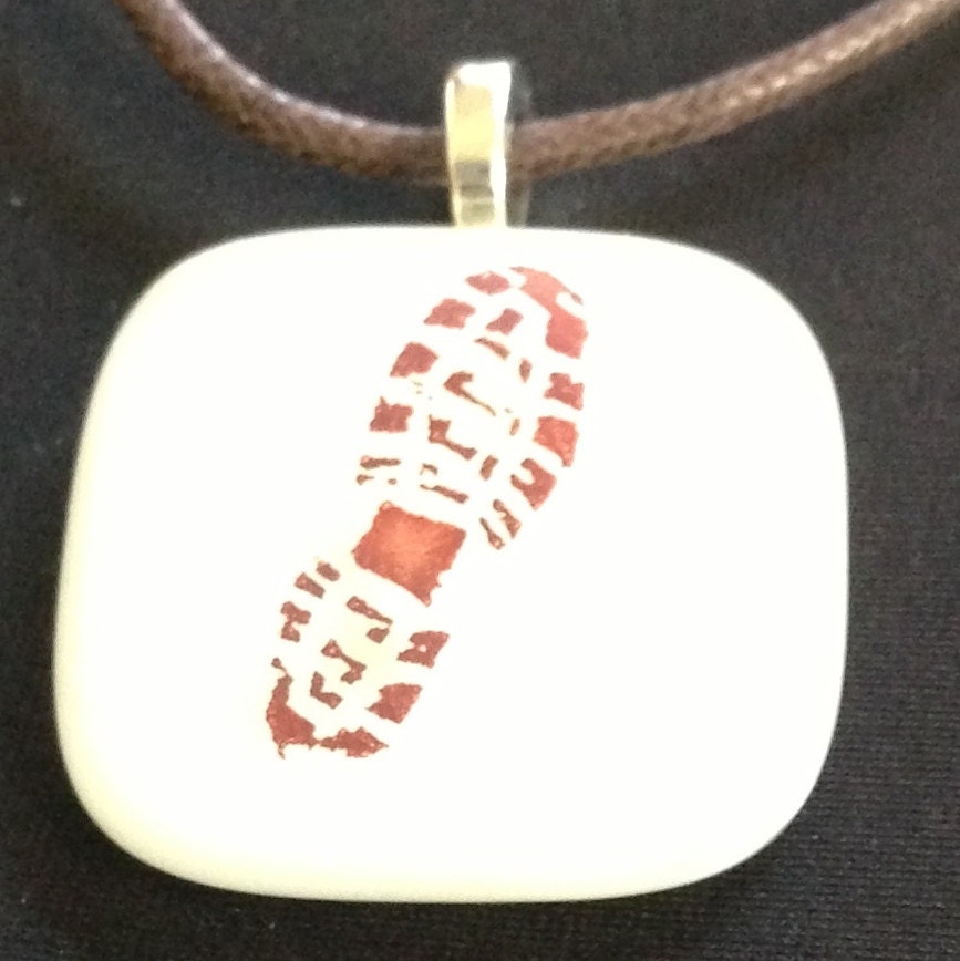 Trailhead Running shoe footprint fused glass pendant, necklace - "You're Not Lost" - trail running jewelry - trail running pendant