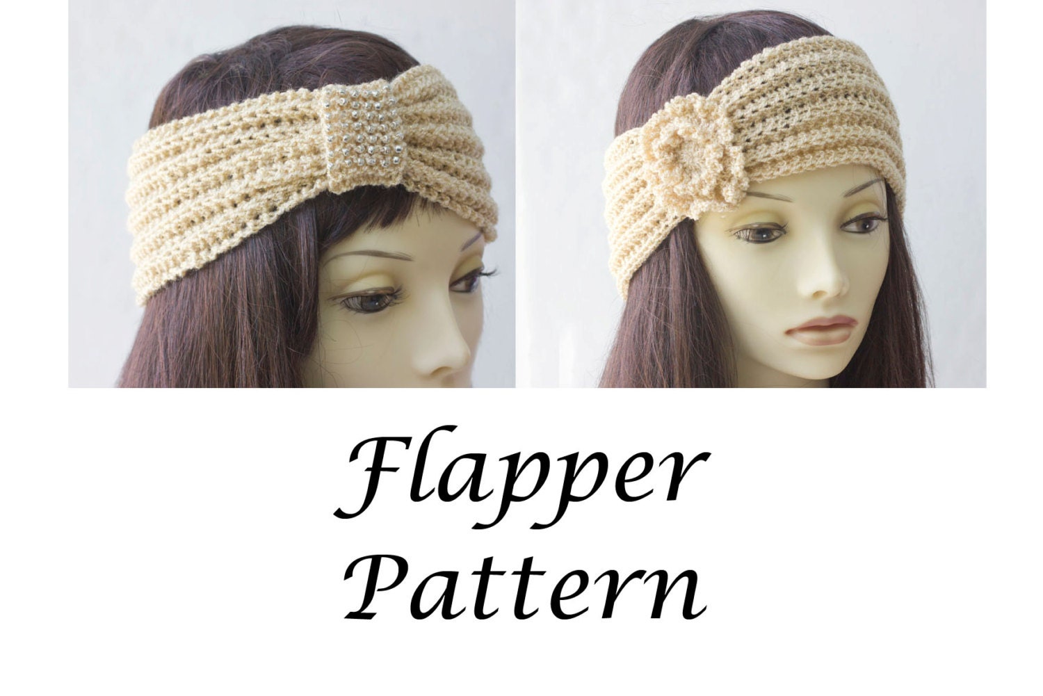 Knitting Pattern for Flapper Headband, 1920s Style Headband, Crocheted Flower, Beaded Headband