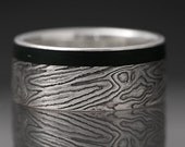 Custom Order Mokumé Gane and Black Jade inlay ring