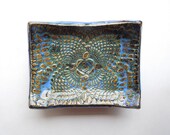Blue Green Doily Pattern Soap Dish With Feet-Rectangular-Made to Order