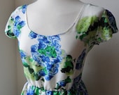 Floral Dress / Blue Floral Garden Tea Dress in Blue, Green and White / Handmade/ Choose Your Size