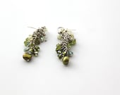 Sterling Silver Swarovski crystal with peridot, jade, and freshwater pearls - cluster earrings - Gift Wrapped and Ships Immediately