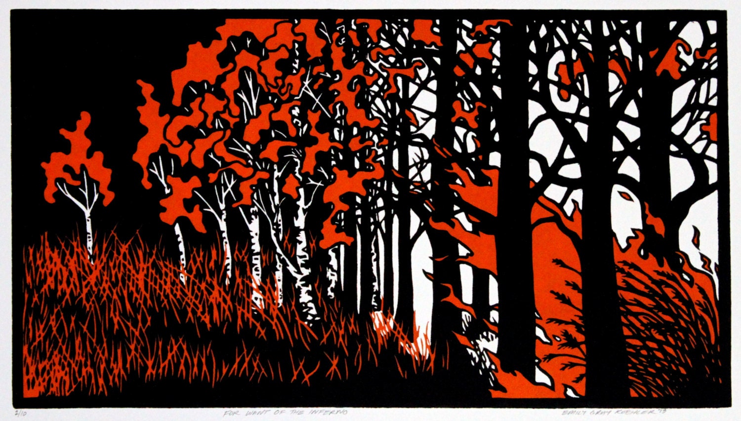 For Want of the Inferno - Original Color-Reduction Woodcut