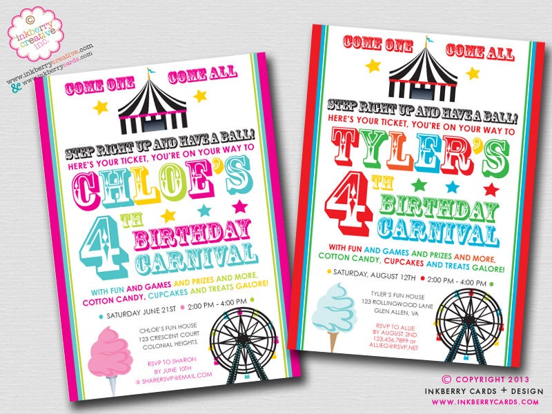 Fun & Games - Kids Carnival Birthday Party Invitation (Digital File OR Cardstock Printed Cards Also Available) Il_170x135