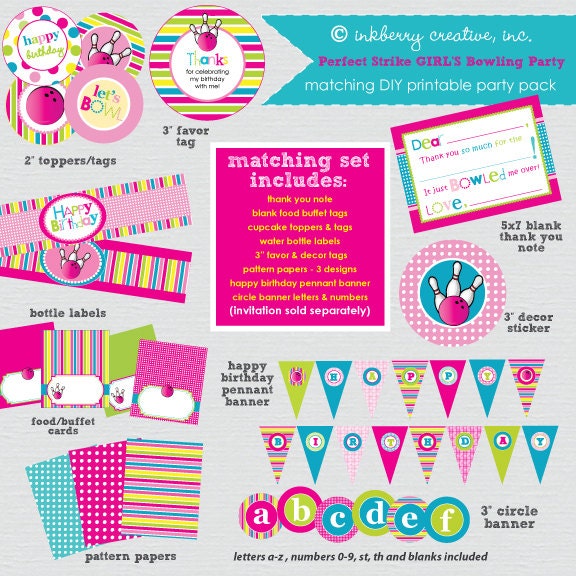 Perfect Strike - Bowling Girl Birthday Party - DIY/Printable Complete Party Pack Il_570xn