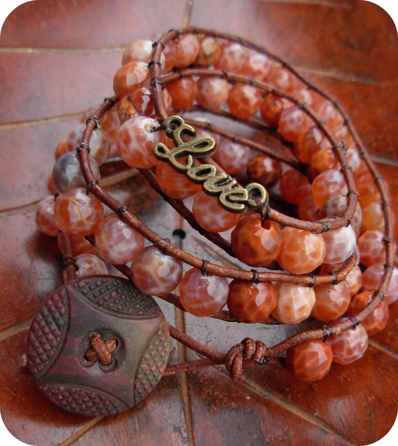 Love Fire Agate Wrap Cuff Bracelet Chan Lu inspired