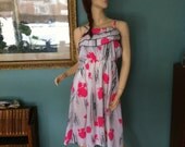 80s Vintage Sundress with ruffles, White with Bright Pink Splashes and Black Scribbles MED-LRG