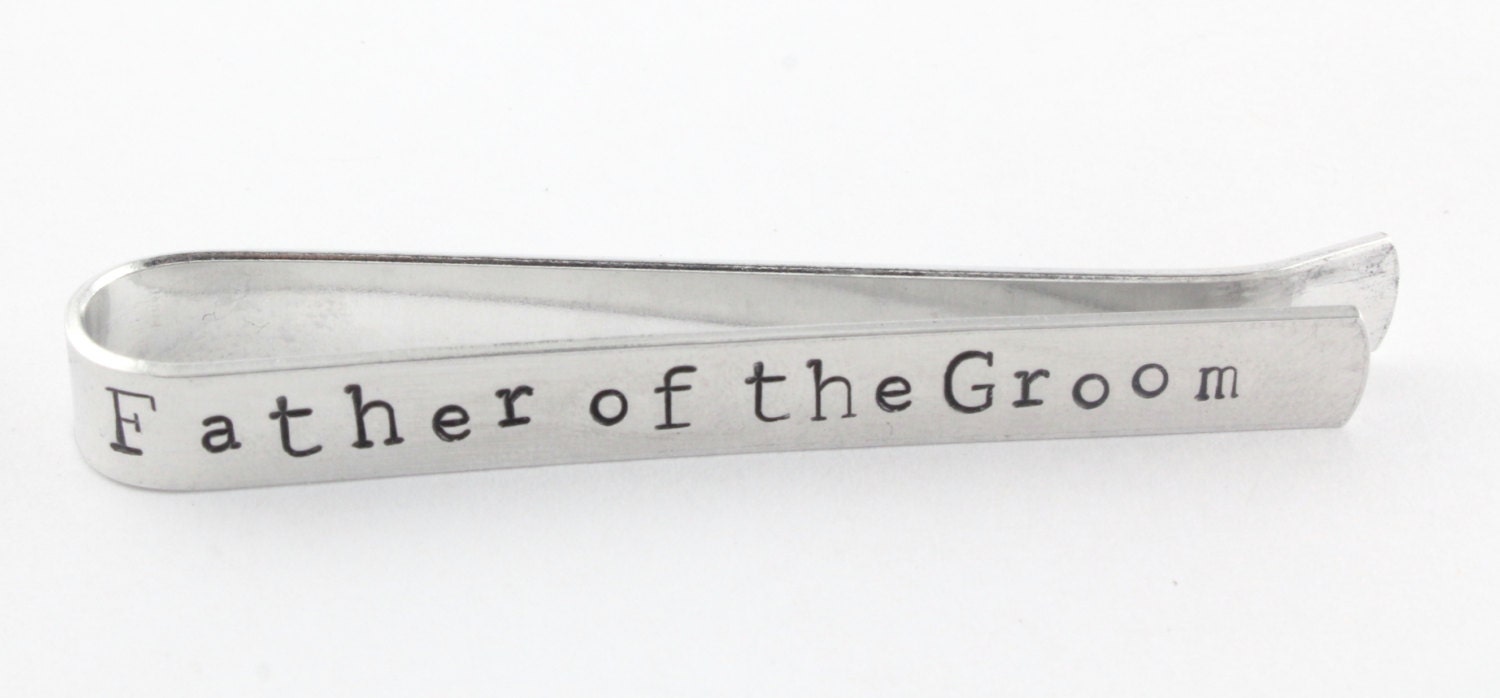 Father of the Groom Personalized Wedding Tie Bar - Mens Custom Hand Stamped Tie Bar