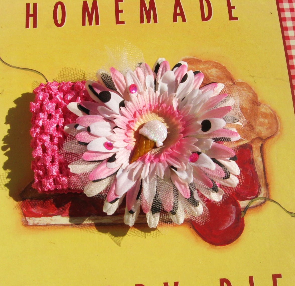 Baby Girly Ice Cream Cone  Pink Polka Dot Headband Flower