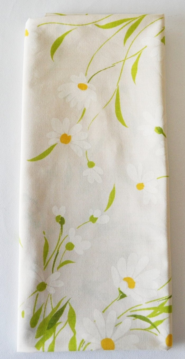 sunny yellow vintage fabric--extra large fabric--white daisy fabric