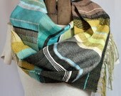 Seth - Handwoven Summer Scarf in Taupe, Linen and Seafoam