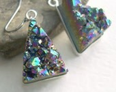 Raw Crystal Earrings, Druzy Titanium Jewelry, Rainbow Triangle Earrings