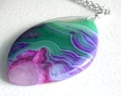 Magenta & Teal Agate Pendant, Hot Pink and Green Stone Jewelry, Calgary Artisan