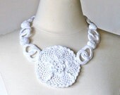 Crochet Necklace Irish Lace Crochet Flower Statement White Wedding Rose