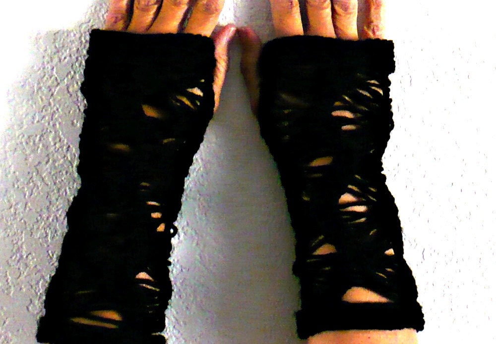 Knit Fiingerless Gloves Knit Arm Warmers Fingerless Mittens Knit Hand Warmers Gauntlets Knit Wrist Warmers Gothic Blace Lace