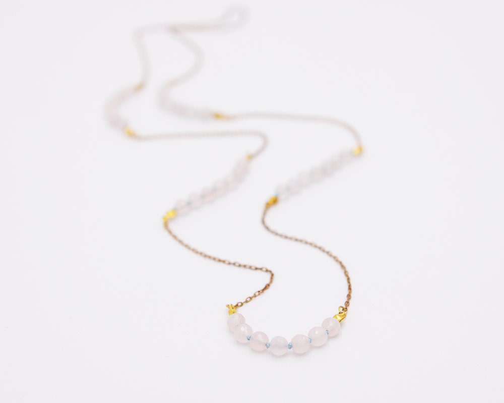 Rose Quartz with blue silk - Charleston Necklace