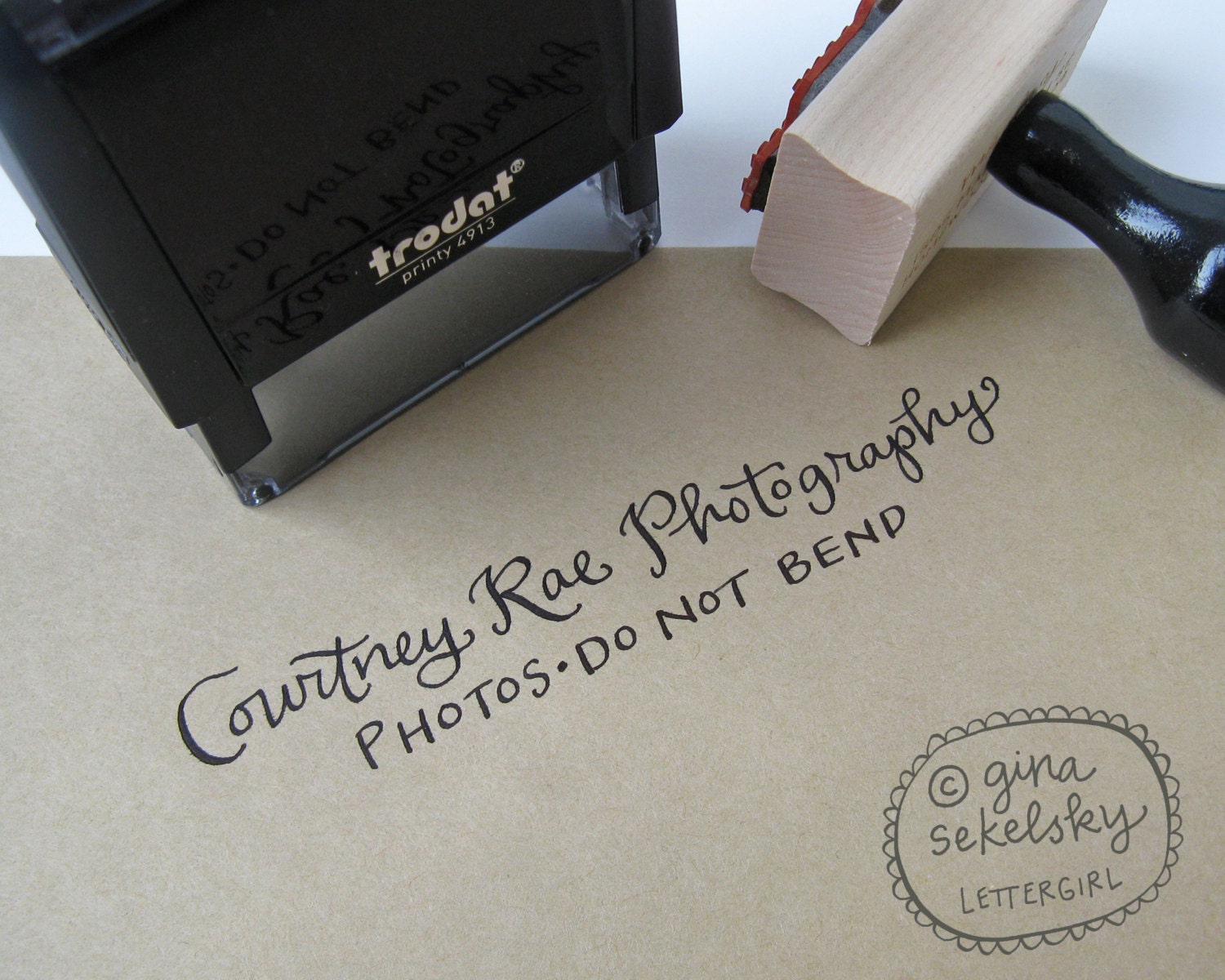 Handwritten Business 2-line Stamp: your choice of self-inking or red rubber