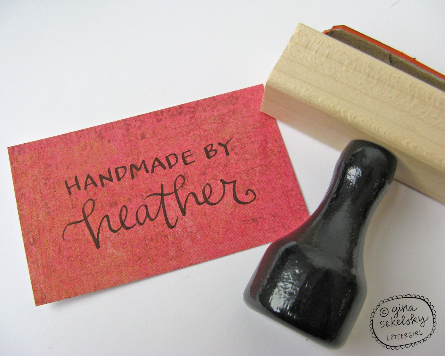 Vintage Lettering Handwritten Artist Stamp in red rubber