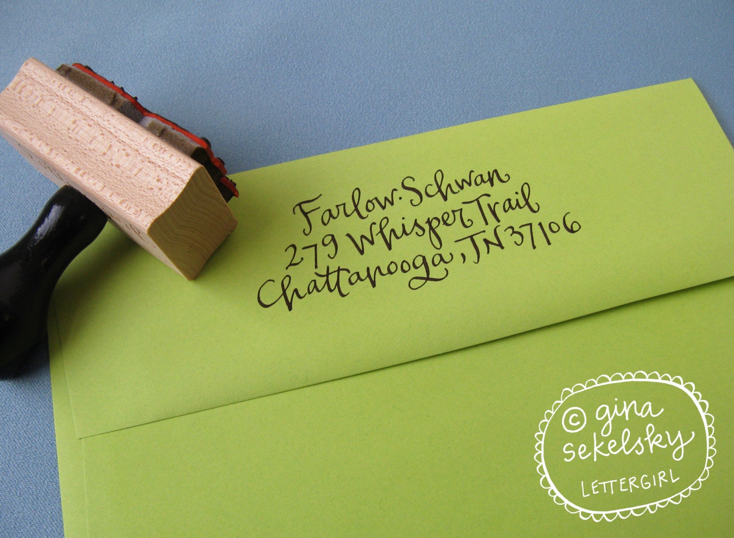 Handwritten Vintage Address Stamp:  your choice of self-inking or red rubber