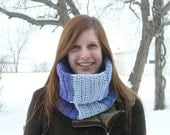 Bulky Blue Striped Crocheted Cowl