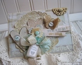 shabby chic card- butterfly card-HELLO FRIEND handmade stitched card