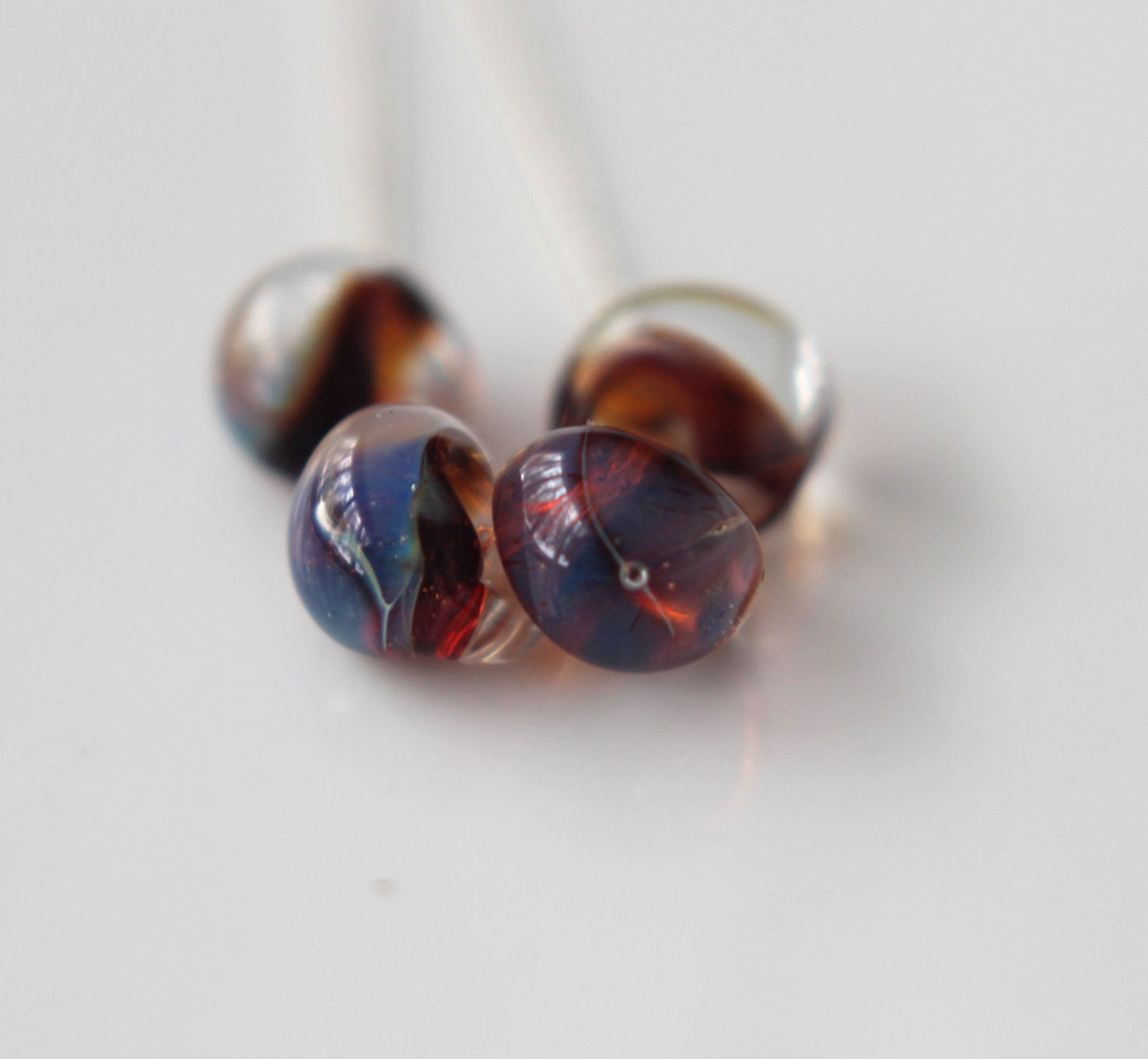 Evening Sky Glass Drops Necklace - Sparkle Unicorne Glass Droplet Beads  Plum, Blue, Gray - Silver chain - Gift Box