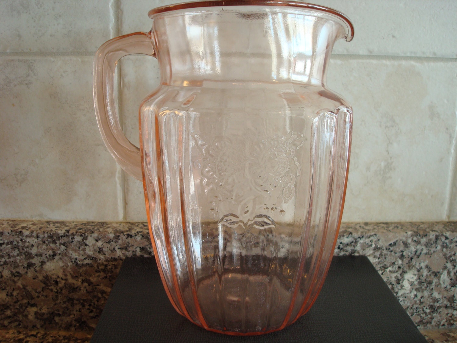 Vintage Pink Depression Pitcher- Mayfair Open Rose pattern