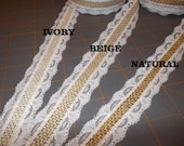 Burlap with White Lace Ribbon - 1 inch x 3 yards