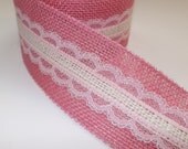 Pink and Ivory Burlap Lace Ribbon